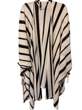 Torrid Black and Cream Striped Knit Ruana Poncho Cardigan OS